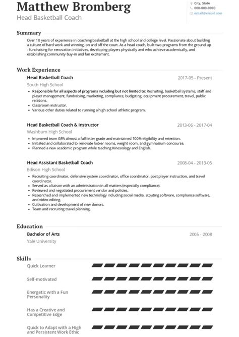 Head Coach Resume Samples and Templates | VisualCV