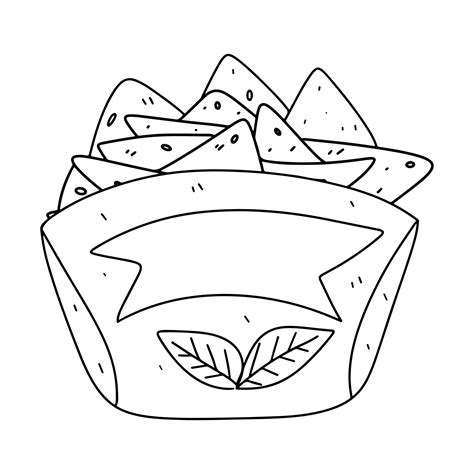 Nachos Mexican corn chips with salsa. Doodle tortilla chips. Drawing for restaurant menu, label ...