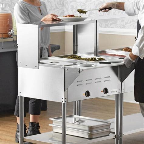 Avantco STE-2MG Two Pan Open Well Mobile Electric Steam Table with Undershelf and 29" Overshelf ...