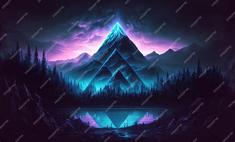 Premium AI Image | synthwave background purple mountains