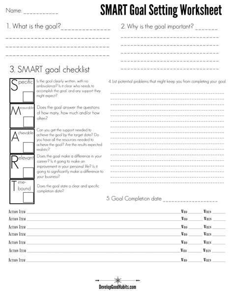 SMART Goal Setting Worksheet - Develop Good Habits