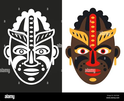 Colorful and white african tribal masks vector design. Illustration of ...