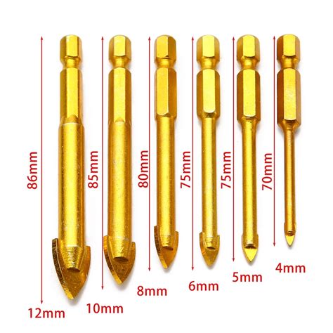 6Pcs 1/4" Hex Shank Tile Glass Drill Bits 4 12mm Titanium Drill Bit For ...