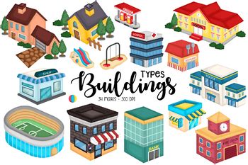 Community Buildings Clip Art {Neighbourhood Clip Art} by Inkley Studio