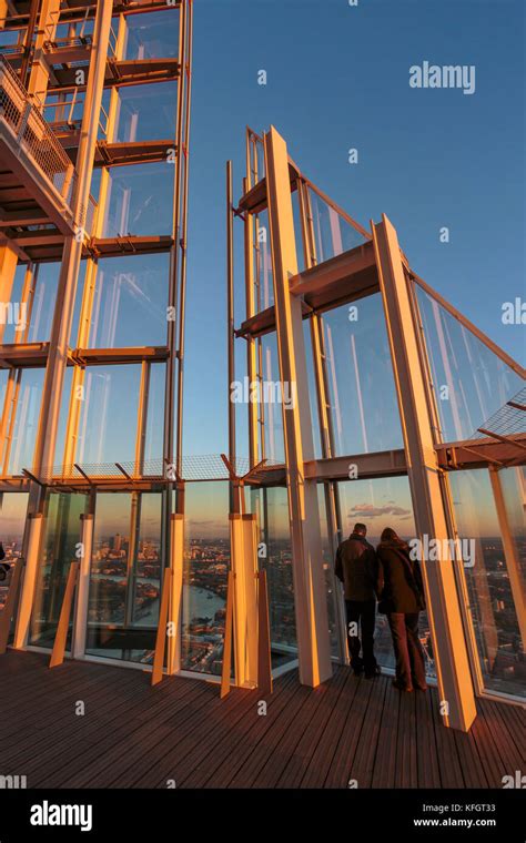 People at The Shard viewing platform at sunset in London Stock Photo ...