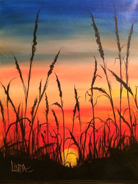 Seagrass Sunset | Sunset painting, Landscape paintings, Beginner painting