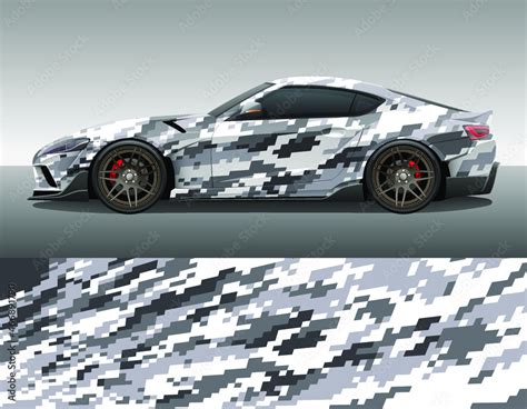 Car wrap vinyl racing decal ornament. Abstract geometric digital camouflage sport background ...