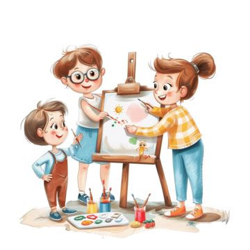 Cute Kids Painting In Class And Teacher, Paint, Person, Art PNG Transparent Image and Clipart ...
