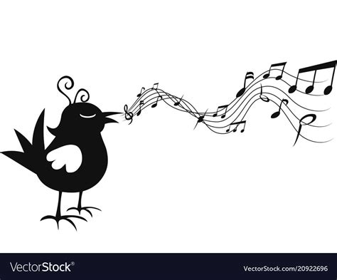 Isolated cartoon bird singing with music note Vector Image