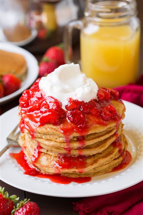 Whole Wheat Pancakes {with Honey Sweetened Strawberry Syrup} - Cooking Classy