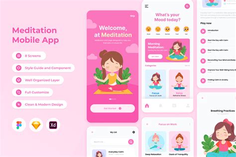 Mindful - Meditation Mobile App Graphic by twinletter · Creative Fabrica