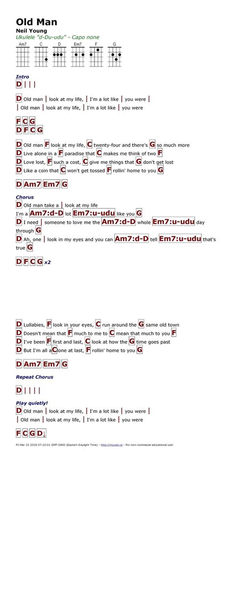 Old Man (Neil Young) - http://myuke.ca | Guitar chords and lyrics, Ukulele chords songs, Lyrics ...