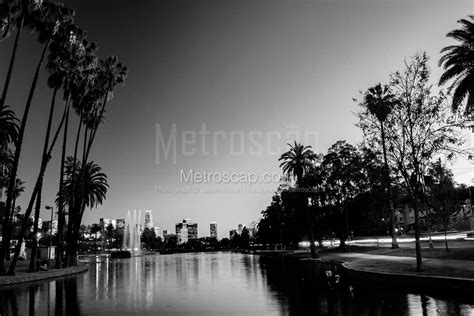 The Los Angeles Skyline from Echo Park along Glendale Boulevard black ...