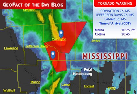 GeoFact of the Day: 7/13/2019 Mississippi Tornado Warning 1