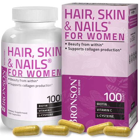 Bronson Hair, Skin & Nails for Women, Biotin, Vitamin A, C, E, B2, B6, 100 Capsules - Walmart.com