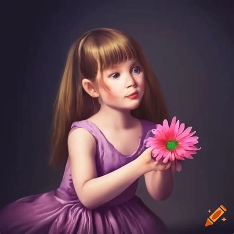 Girl playing with a flower
