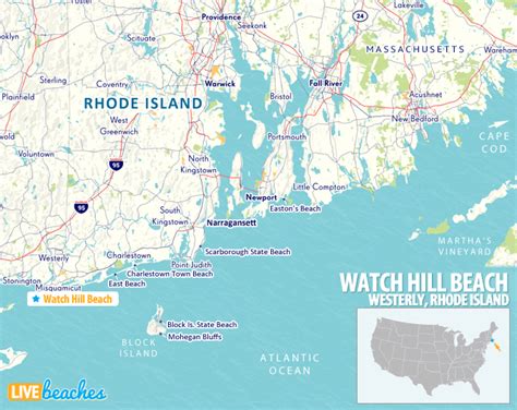 Map of Watch Hill Beach in Westerly, Rhode Island - Live Beaches