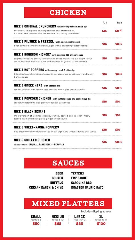 Menu at Mike's Chicken restaurant, Lakewood Township