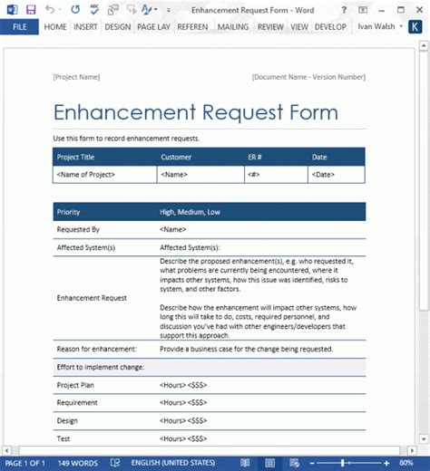 Printable Project Change Request Form Template Word | Minasinternational