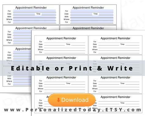 Printable Appointment Reminder Cards PDF Download File - Print and Write and Editable Both ...