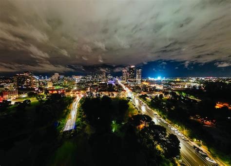 Premium Photo | Aerial view at night of adelaide's famous skyline in ...