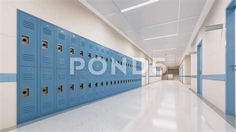 School Hallway With Lockers And People