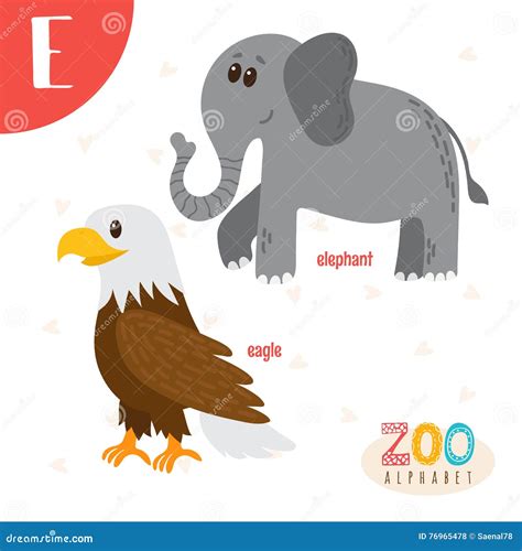 Letter E. Cute Animals. Funny Cartoon Animals in Vector Stock Vector ...