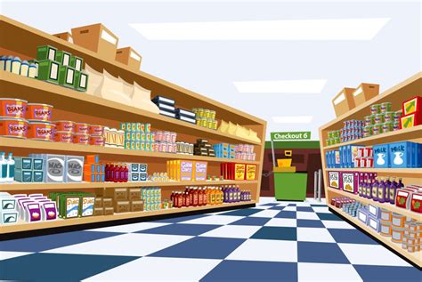 Image result for cartoon supermarket aisle | Supermarket, Shop front design, Shop interior design