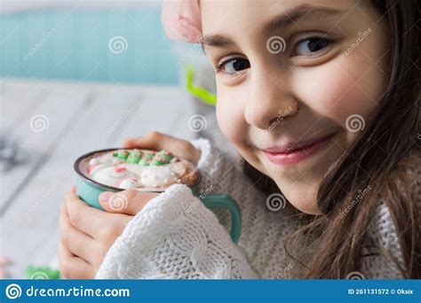 Christmas Hot Chocolate with Snowman Marshmallow in the Cup Stock Photo ...