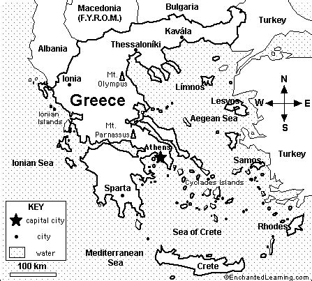 Map of Greece Quiz/Coloring Printout - EnchantedLearning.com