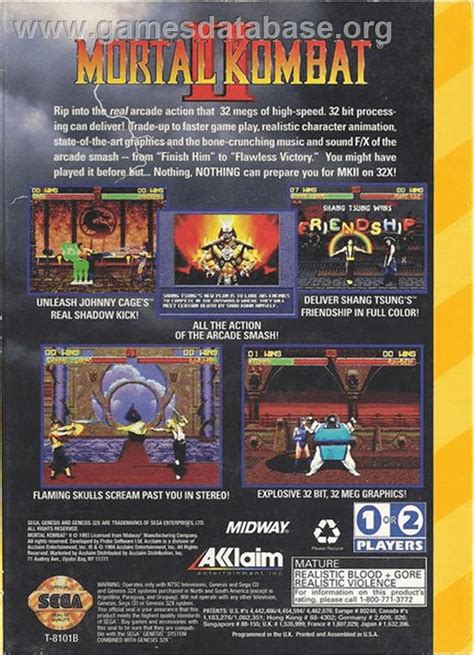 Mortal Kombat II - Sega 32X - Artwork - Box Back