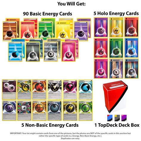 100 Pokemon Energy Cards includes 90 Basic Energy Cards, 5 Holo Energy ...