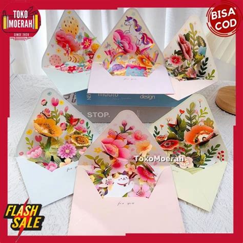 KARTU UCAPAN POP UP 3D KARTU UCAPAN ULANG TAHUN TIMBUL BUNGA UNICORN GREETING CARD BIRTHDAY CARD ...