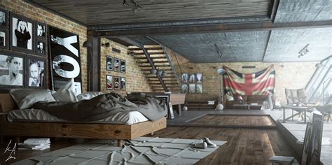 Trendy Industrial Bedroom Design with Gray and White Color Scheme - RooHome