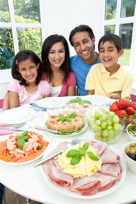 Asian Indian Parents Children Family Eating Healthy Food Stock Photos ...