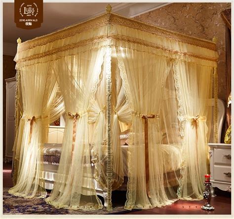 Luxury Bed Canopy Curtain Valance Double Layers Stainless Steel Frame Queen King Gorgeous ...