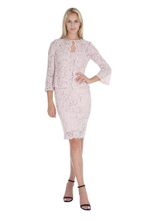 ONYX Nite Women’s 3/4 Bell Sleeve Sequin & Lace Tea Length Dress and Jacket