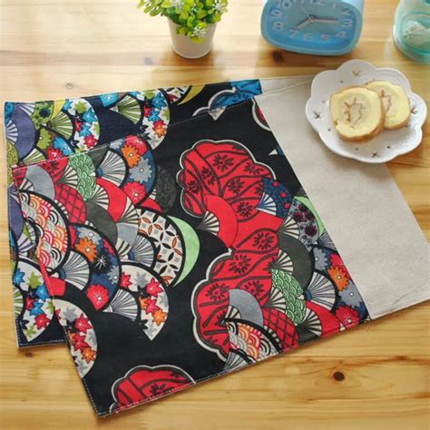 4pcs Upscale Japanese style fan cloth placemat table mat Western pad Placemats double thick mat ...