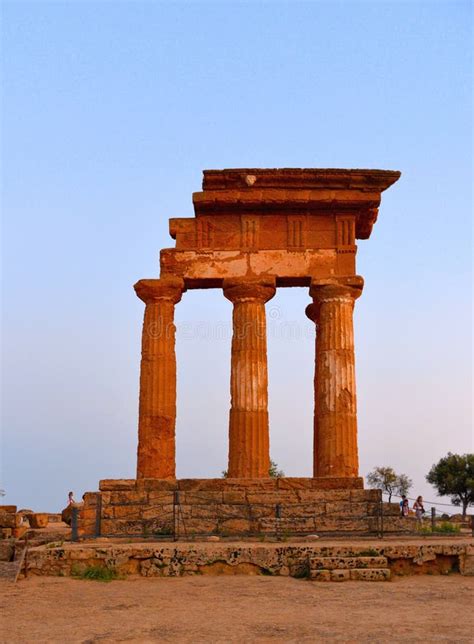 Ruined Temple of Heracles Columns in Famous Ancient Valley of Temples on Sunset in Summer Day ...