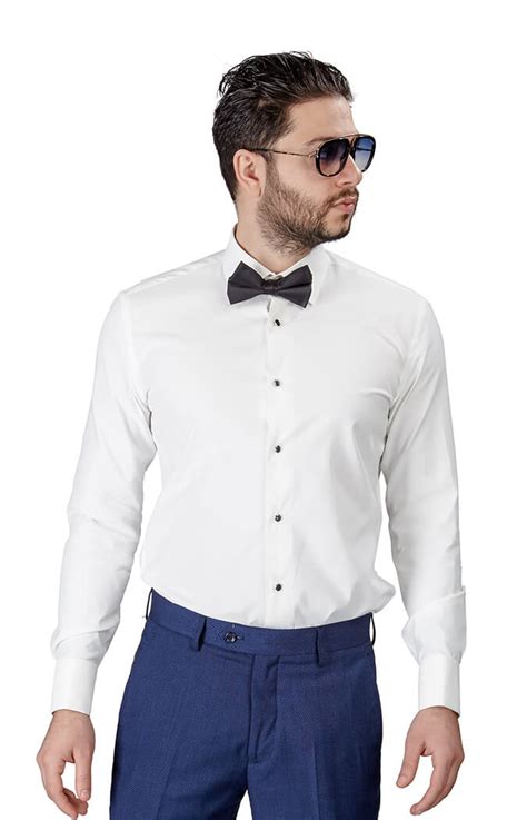 Slim Fit Ivory Spread Collar French Cuff Tuxedo Shirt – ÃZARMAN