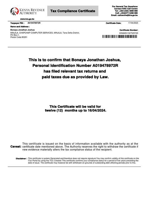 Tax Compliance Certificate | PDF