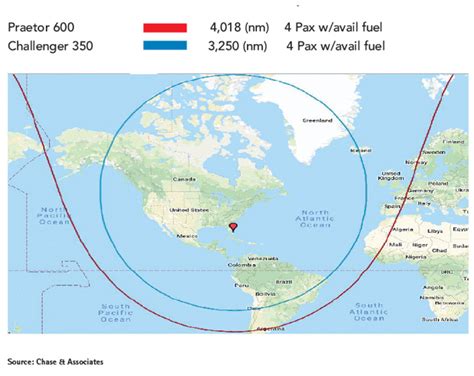 Bombardier Challenger 604 Range Map