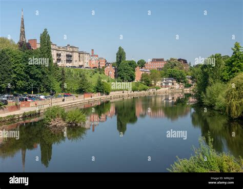 Skyline of Shrewsbury above river Severn Stock Photo - Alamy