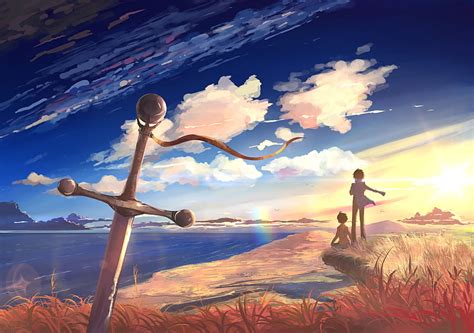 1920x1080px, 1080P free download | Anime, anime artistic, anime scene, blue sky, beautiful place ...