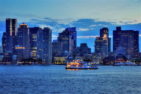 Boston Skyline at Night - Boston Harbor Photograph by Joann Vitali ...