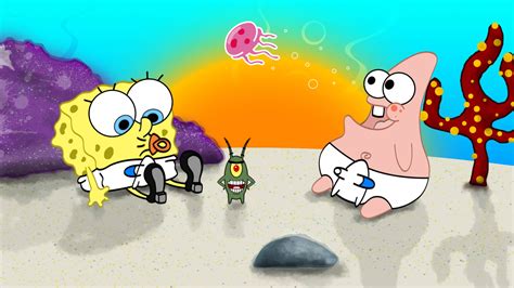 Download Baby SpongeBob And Patrick With Plankton Wallpaper | Wallpapers.com