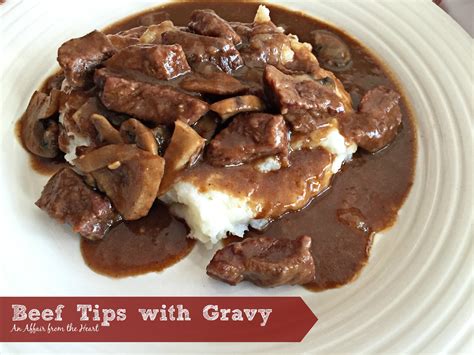 Beef Tips & Gravy served over mashed potatoes. Pure Comfort Food!