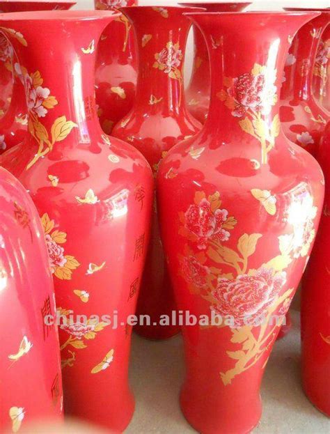 Chinese red floral design tall ceramic floor vase WRYKW09 - Jingdezhen Shengjiang Ceramic Co ...