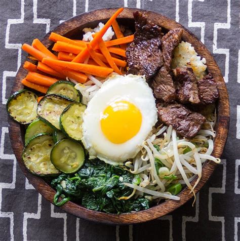 Bibimbap: Korean Rice Bowl of Bulgogi Beef, Vegetables and Spicy Sauce