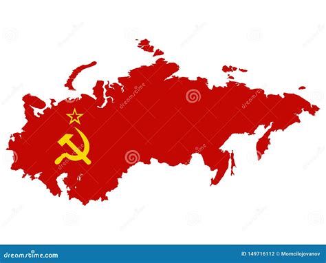 Combined Flag And Map Of USSR Soviet Union On White Background - Miller Projection Vector ...